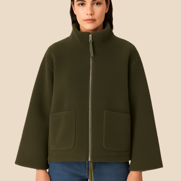 Bluza damska z futerkiem sherpa – ciepła bluza z zamkiem i kieszeniami