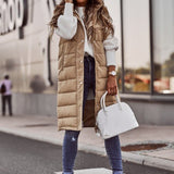 Damska długa kamizelka pikowana z kapturem