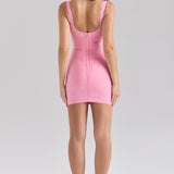 Sukienka bandażowa midi na ramiączkach z dekoltem gorsetowym