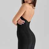 Sukienka bandażowa midi na ramiączkach z dekoltem gorsetowym