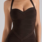 Sukienka bandażowa midi na ramiączkach z dekoltem gorsetowym