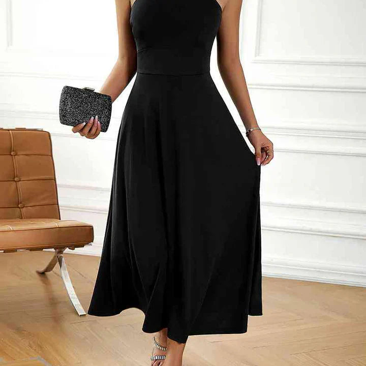 Sukienka satynowa midi na ramiączkach z rozcięciem