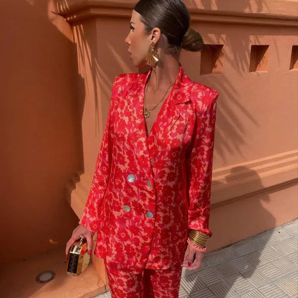 Damski komplet koronkowy z marynarką i spodniami