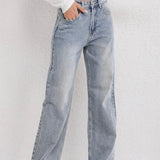 Jeansy damskie z łatami denimowymi o luźnym kroju